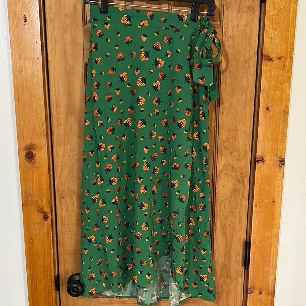 Anthropologie Green Midi Skirt with Vibrant Floral Design